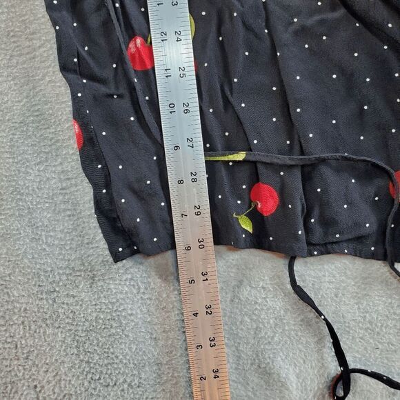 FOREVER 21 Dress Womens Small Black Cherry Print Open Front Tie Wrap Mini - Picture 4 of 9